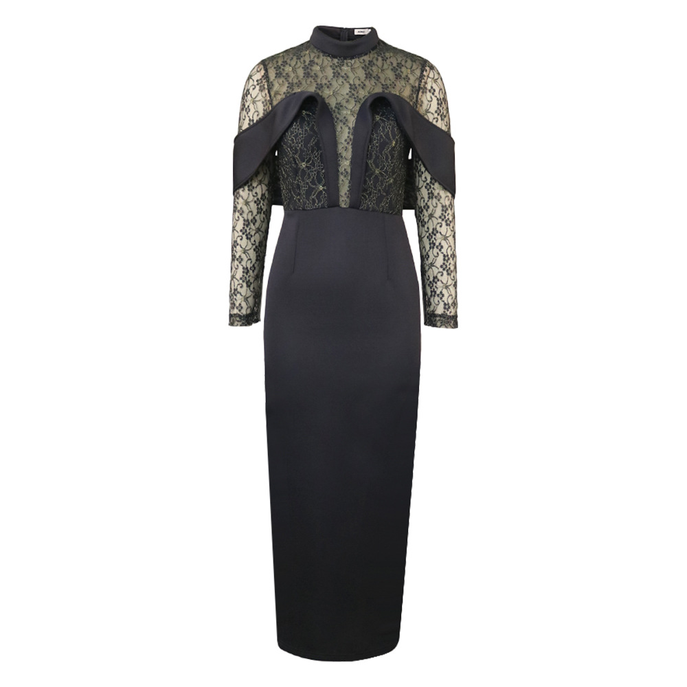 Women's Clothing plus size temperament dress spliced mesh hip wrapped slim dress birthday dress_voghion.com