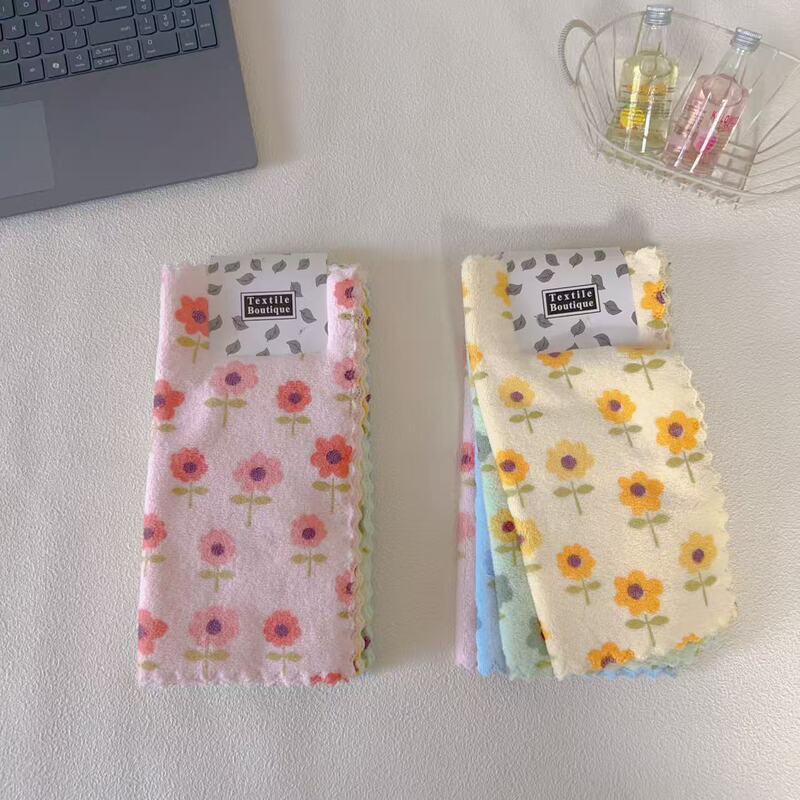 Kitchen printed cleaning cloth, coral fleece hand towel, absorbent cleaning dishcloth, table wiping cloth, useful cleaning item for wholesale