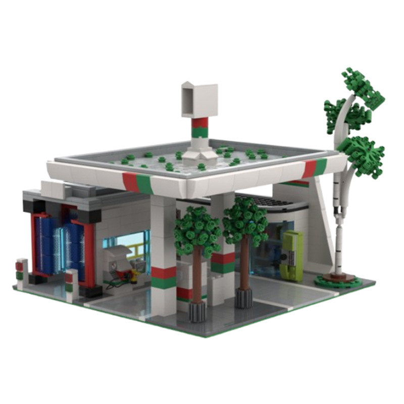 Small Particle Gas Station Building Block Model Construction Set_voghion.com