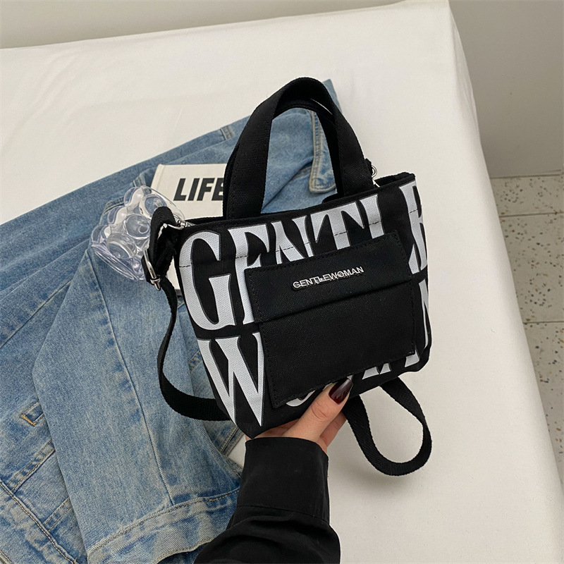 Thailand Gentle Woman Hardware Mini Letter Printed Portable Canvas Bag Contrast Color Casual Shoulder Bag Thailand Gentle Woman Hardware Mini Letter Printed Portable Canvas Bag Contrast Color Casual Shoulder Bag
