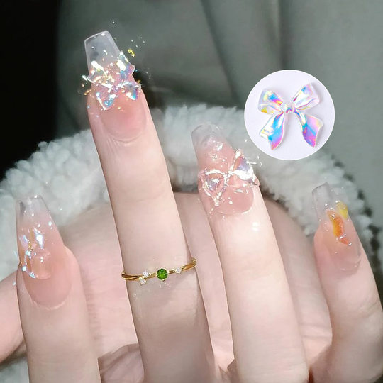 Popular online popular nail resin black and white bow jewelry frosted ribbon ballet style wear nail DIY accessories