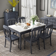美式乡村轻奢大理石全实木餐桌长方形现代简约灰色家用小户型饭桌