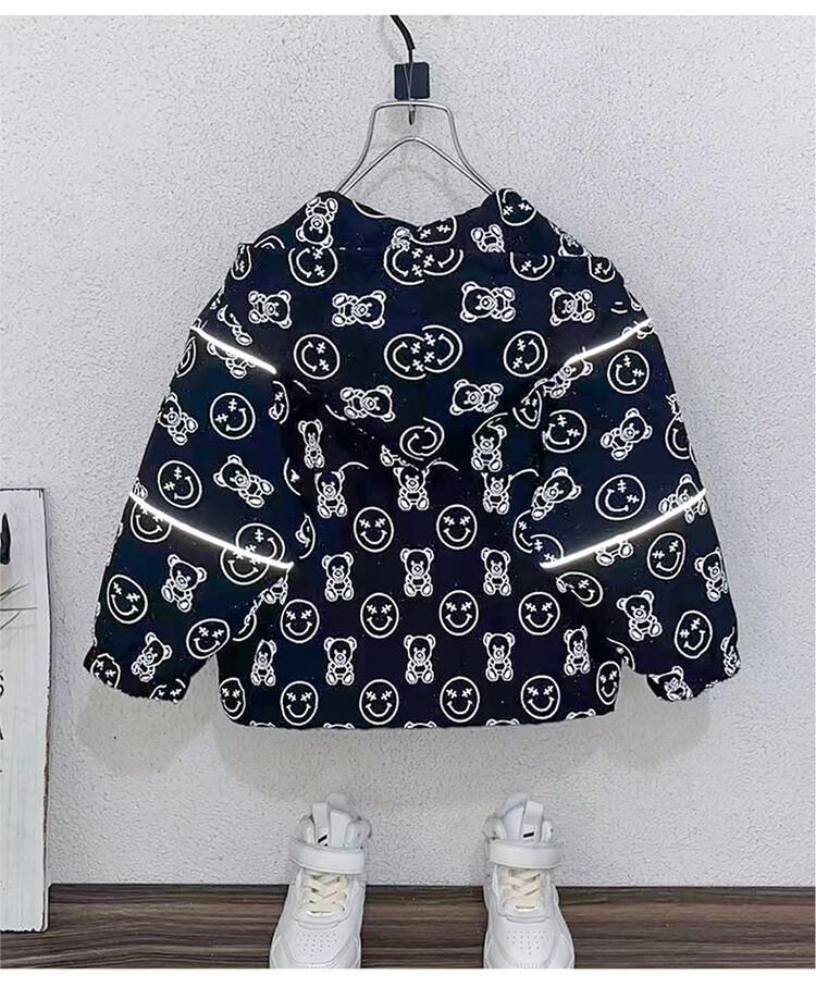 Casaco de urso refletivo primavera e outono para meninos 2024, novo e bonito casaco Stormtrooper, corta-vento com capuz infantil_voghion.com