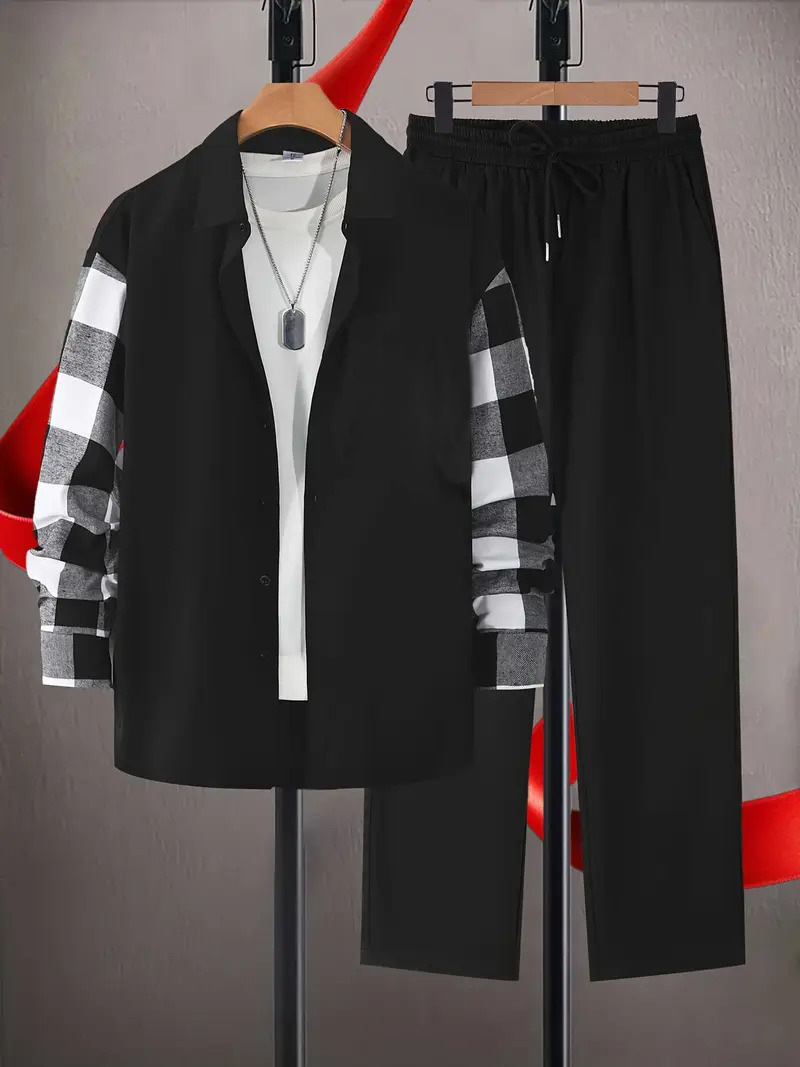 Comercio exterior europeo y americano Amazon 2024 tendencia de moda casual costura camisa de manga larga pantalones traje MB12 ML4