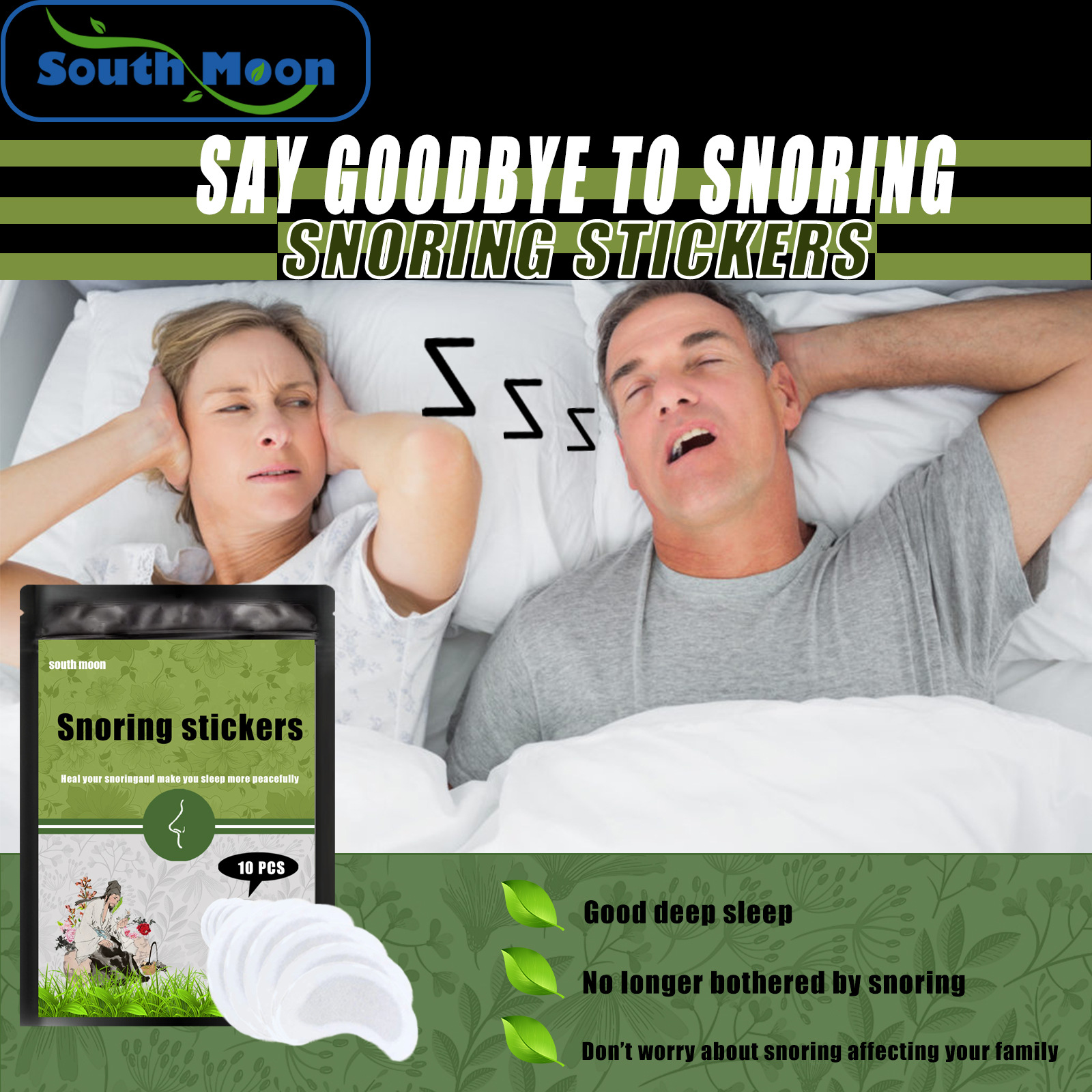 Ventilační náplast South Moon proti chrápání, proti chrápání, mluvení ve spánku, zastavení chrápání a zlepšení spánku_voghion.com