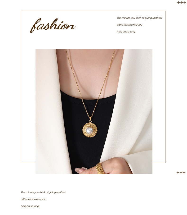 Fashion Flower Titanium Steel Plating Pearl Earrings Necklace