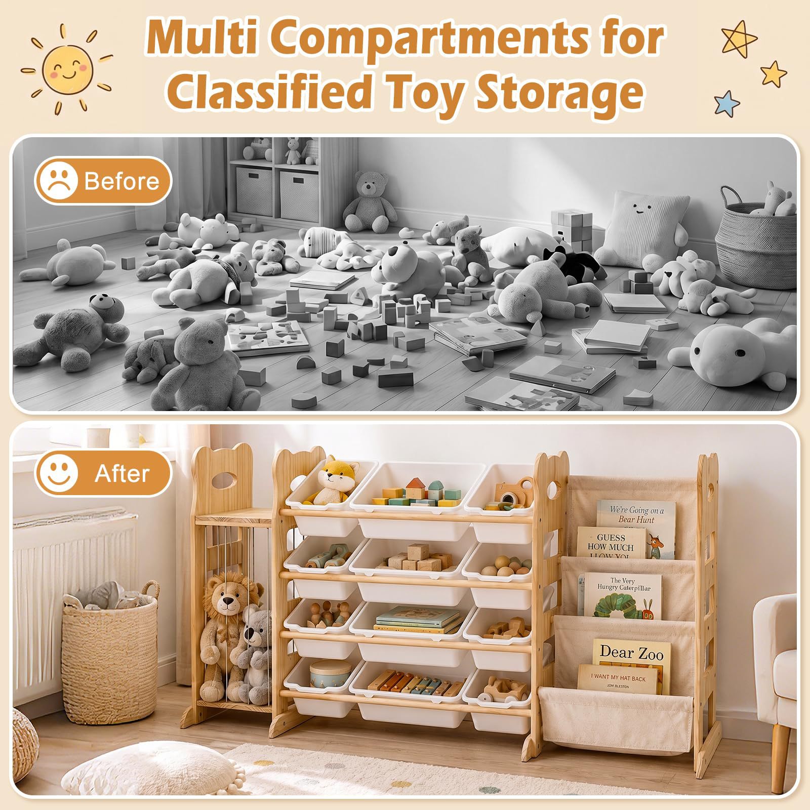 Yeni Çapraz Sınır Masif Ağaç Montessori Anaokulu Çok Katmanlı Saklama Rafı Resimli Kitap Rafı Çocuk Kitap Rafı Oyuncak Saklama Rafı
