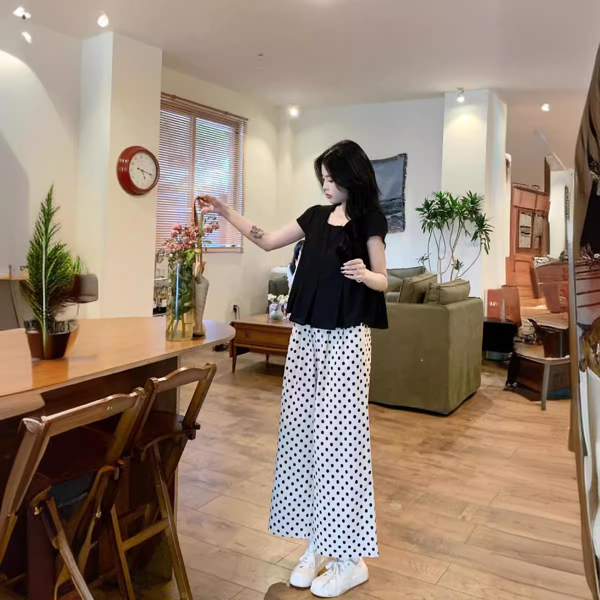  夏  L-4XL 大きいサイズ トップス ワイドパンツ 上下セット