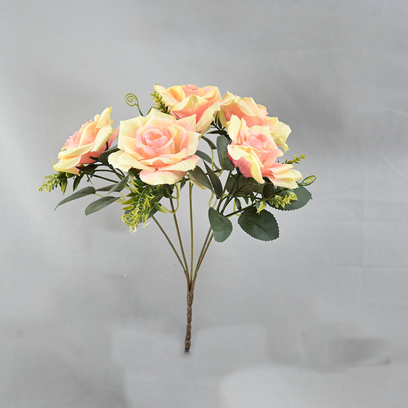 Fabricantes al por mayor flores de simulación paisajismo estilo nórdico en el hogar decoración de boda 5 rosa de simulación de rizado