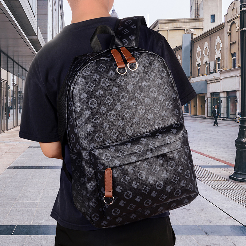 Designer Letter Print Backpack Vintage Men's Rucksack Schoolbag_voghion.com