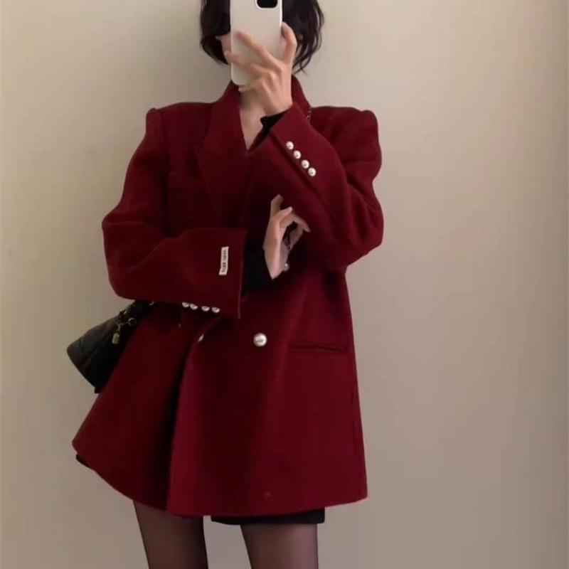 Wind, autumn and winter, Christmas Christmas robe, high-end and shoulder-fashioned temperament, famous socialite, little fragrance style, red suit jacket for women