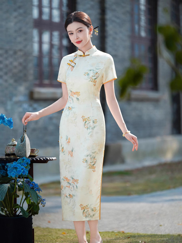 ママのスリムチャイナドレス若いスタイル新しい気質中国風の婦人服中華民国レトロ改良されたエレガントなチャイナドレスレディ|undefined