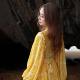 Sanya Seaside Travel Photography dress women's elegant yellow printed beach dress lantern sleeve holiday dress f960