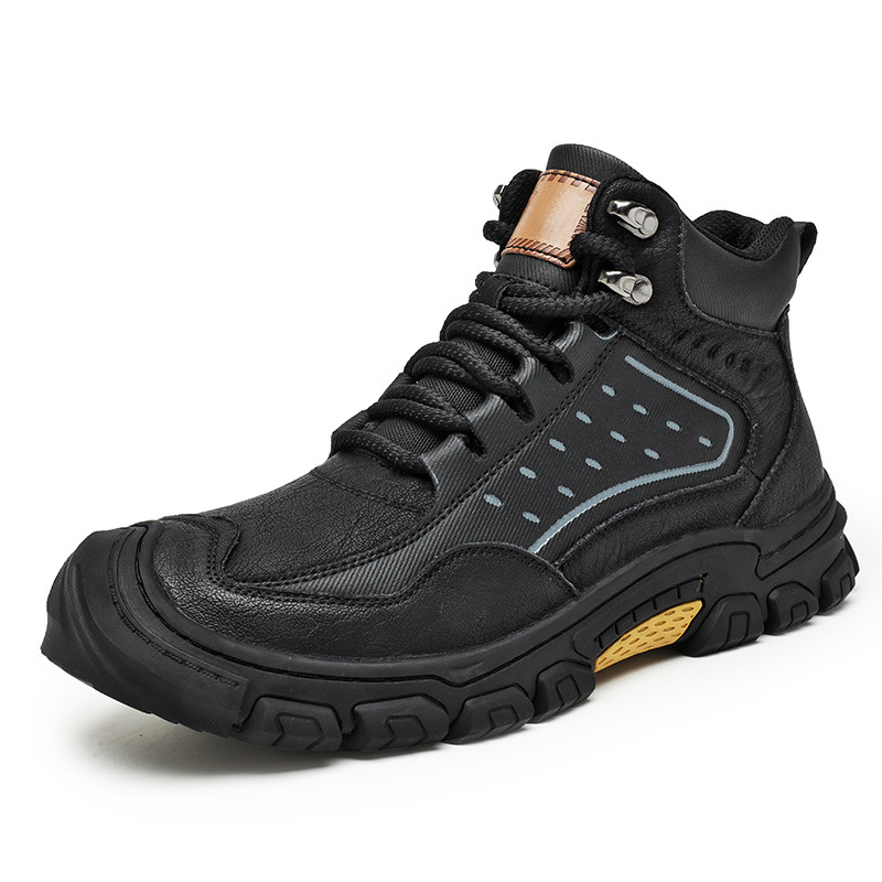 Zapatos de cuero transfronterizos para hombres zapatos de montaña para hombres zapatos de senderismo al aire libre antideslizantes suela gruesa anti-desgaste lazos de cabeza de bolsa zapatos casuales
