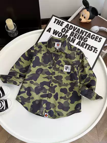 New Spring Boys' Camo Shirt Kids Boys Girls Long Sleeve Trendy High-End Pattern Shirt Casual