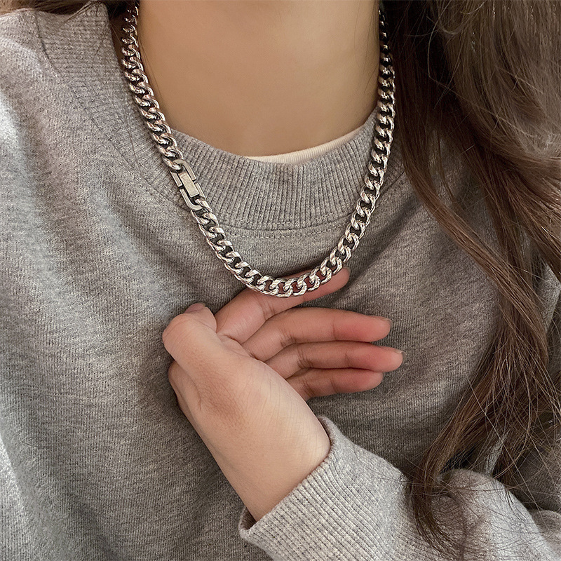 Collier cubain pour homme en acier titane inoxydable, accessoire hip-hop polyvalent, bijou chaîne clavicule inaltérable_voghion.com