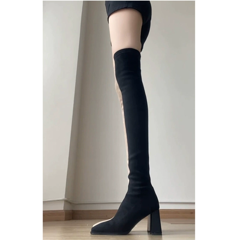 Demi-season suede elastic high boots