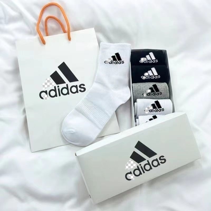 Cross-Border Adidas Gift Box Socks for Men and Women, Mid-Calf Sports Long Socks, Student Sweat-Absorbing Running Short Socks, Basketball Trendy Socks