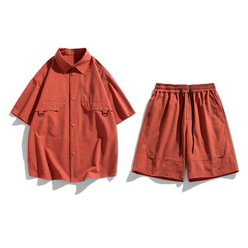 Camiseta deportiva de marca conjunta, camiseta casual, manga corta, pantalones cortos de verano de dos piezas, marca de moda, solapa suelta, hombre