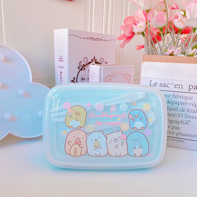 Caja de almuerzo de pescado feo de dibujos animados caja de almuerzo de estudiante de doble rejilla caja de almuerzo anti-desbordamiento vajilla de estilo japonés con arroz