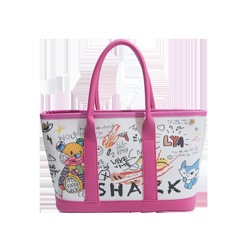 Invierno nuevo bolso de mujer personalidad graffiti portátil 2026 letras casuales Bear Tot bolso de cubo de hombro mochila