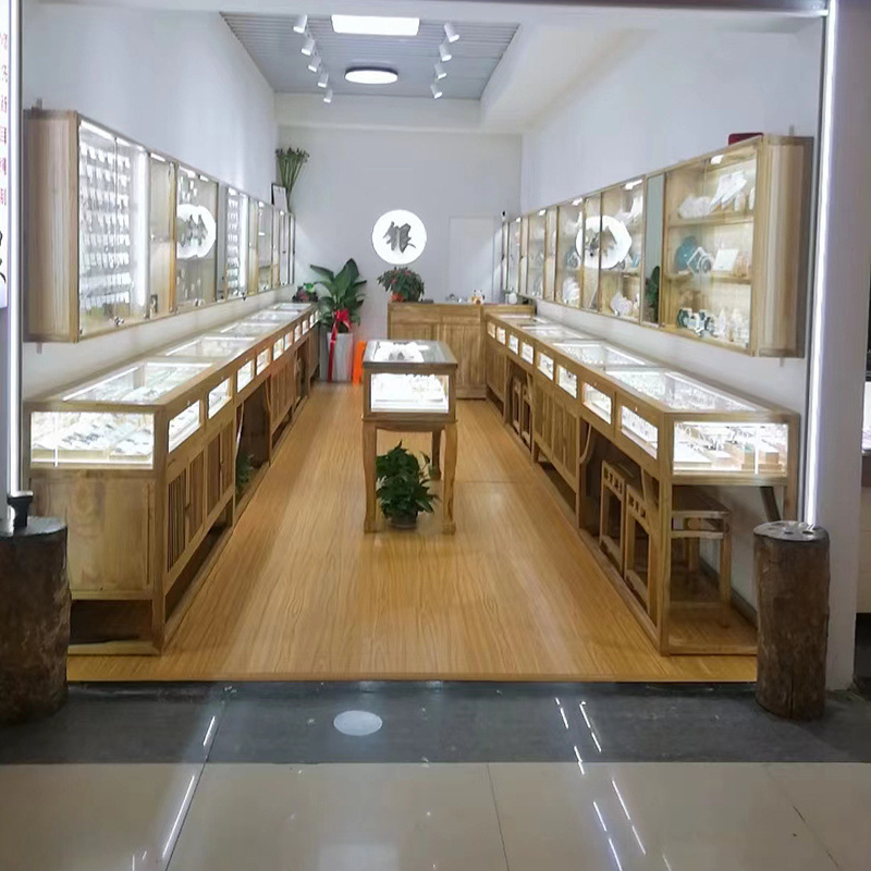 新中式实木珠宝展示柜首饰品玻璃柜台玉器文玩陈列柜茶叶货架展柜