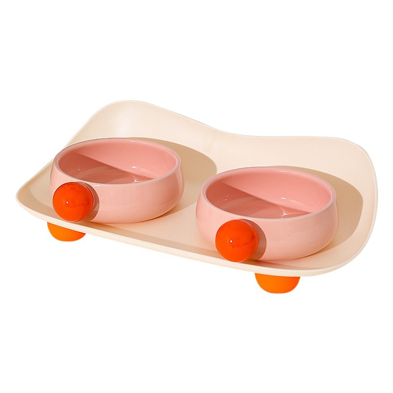 Caja de azúcar de frijol cerámica doble tazón de cuero Taobao original mascota plato gato tazón creativo gran diámetro tazón perro tazón al por mayor