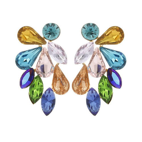 Cross-border new fashion color diamond series alloy inlaid glass diamond earrings for women, European and American retro exaggerated full diamond studs