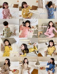 Emo Bei Bei Children's Underwear Set Korean Cartoon Flannel Wool Drawstring Pajamas Autumn Top and Bottom Home Clothes