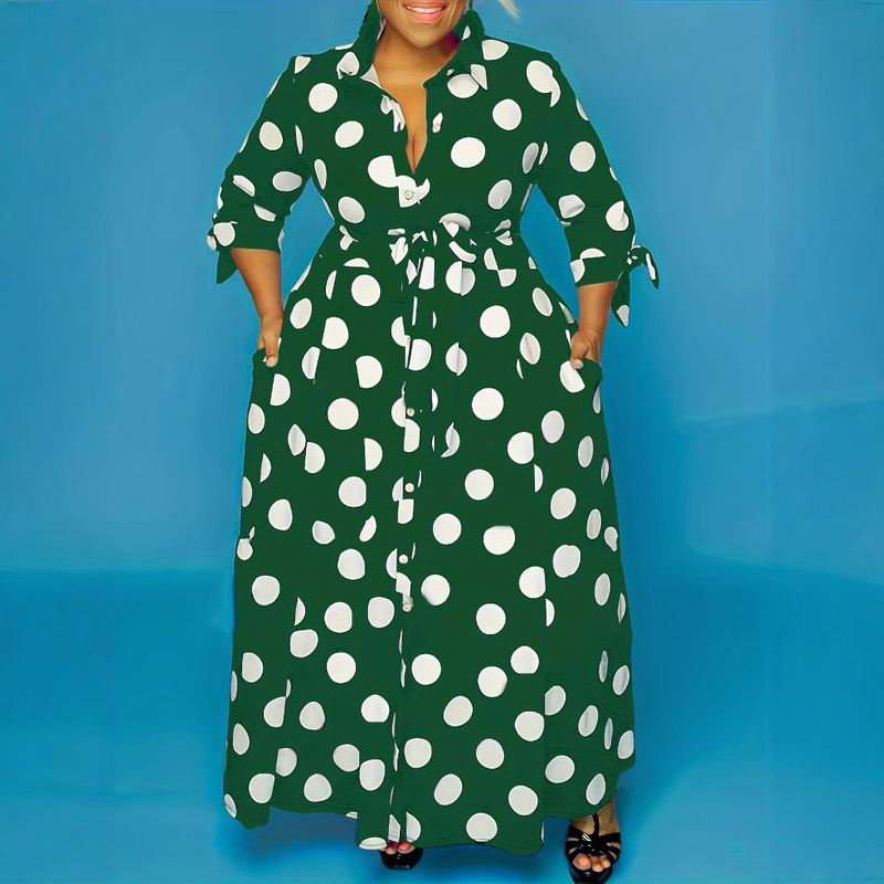 Ins Internet Celebrity Explosions European and American plus size Amazon Independent Station Hot Shirt Long Sleeve Dot Printing dress
