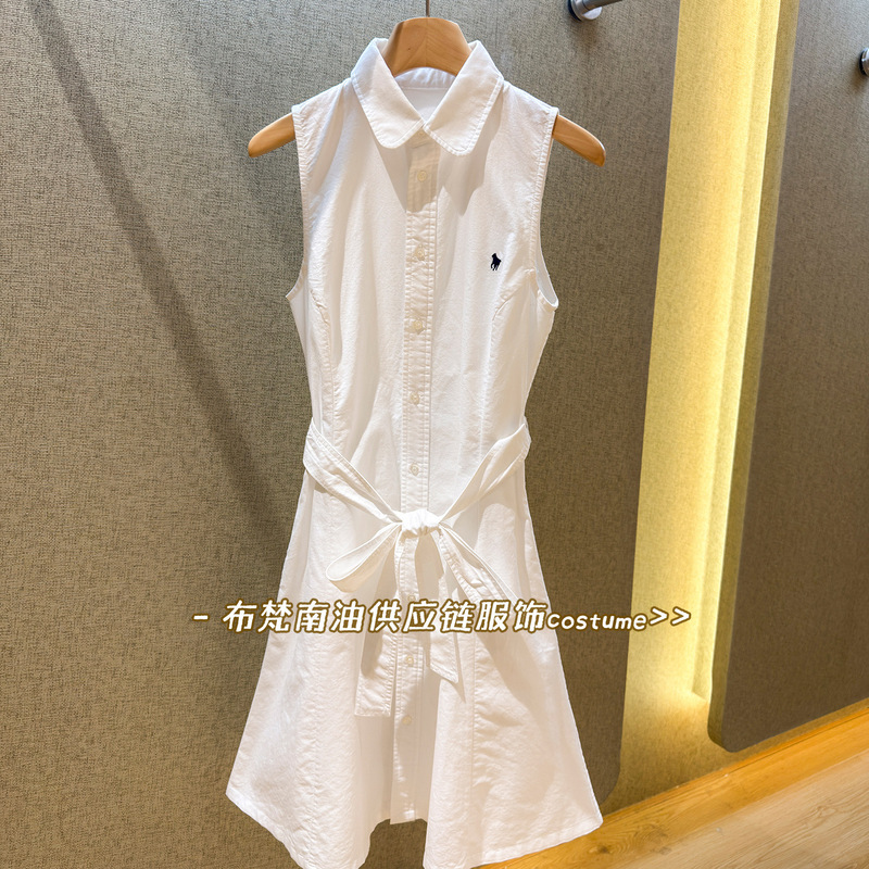 High-End Version Rl Ralph Lauren Logo Polo Collar Sleeveless Shirt Dress for Women, New Spring/Summer Style with Tie Waist High-End Version Rl Ralph Lauren Logo Polo Collar Sleeveless Shirt Dress for Women, New Spring/Summer Style with Tie Waist
