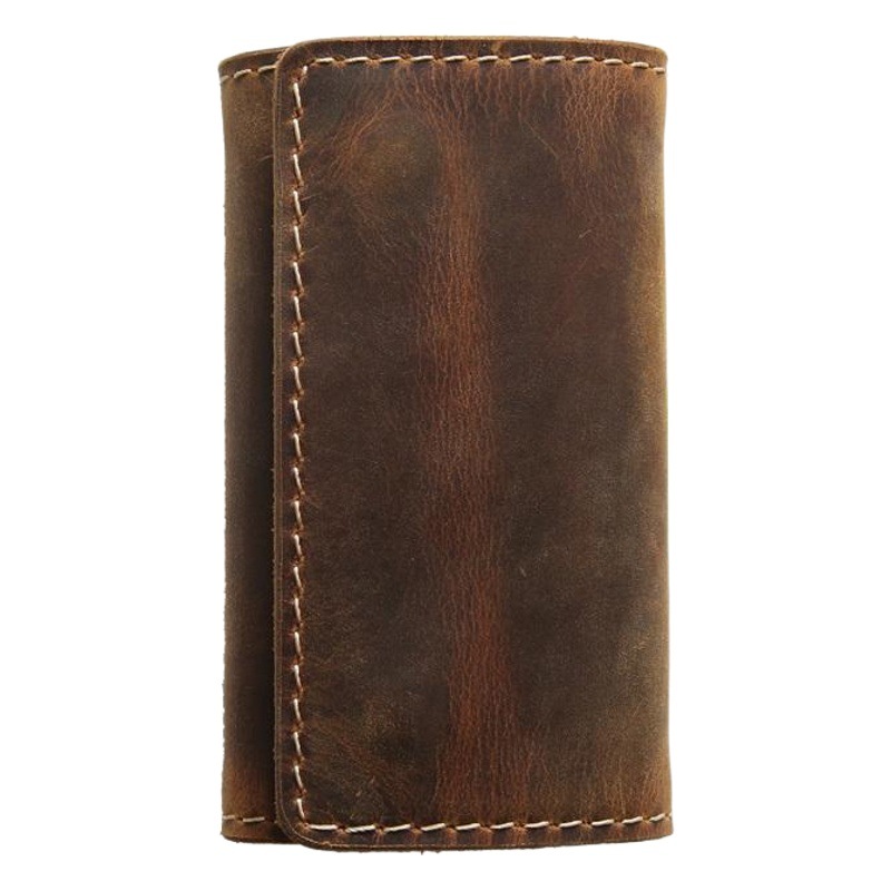 Vintage Handmade Keychain Crazy Horse Top Layer Cowhide Buckle Key Case Men's Genuine Leather Card Holder Multifunctional Key Bag