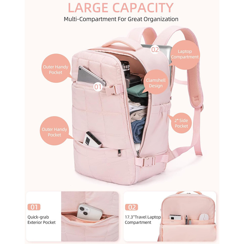 Amazon nueva mochila de computadora portátil de viaje mochila de viaje abordable bolsa de fin de semana de viaje esponjosa