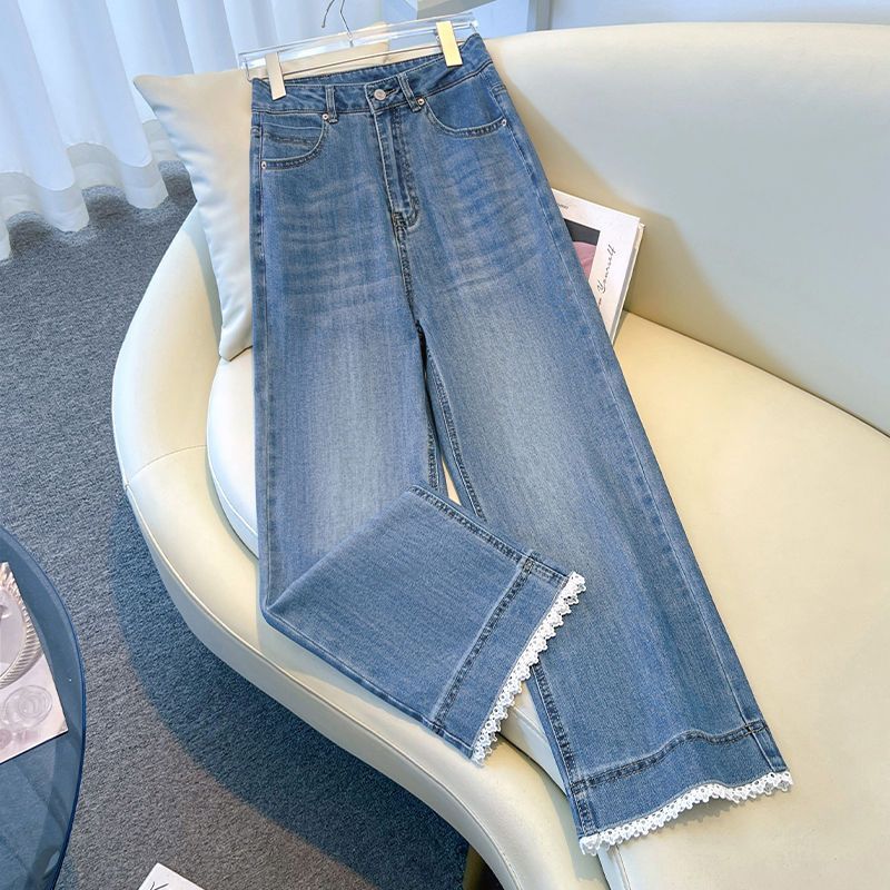 直筒牛仔裤女春秋2025新款高腰宽松垂感百搭休闲小个子窄版阔腿裤|undefined