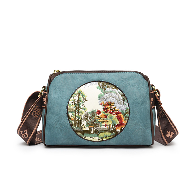 Bolsa de hombro de moda extranjera transfronteriza 2024, nueva bolsa de estilo nacional bordada, bolsa de almohada multicapa de gran capacidad