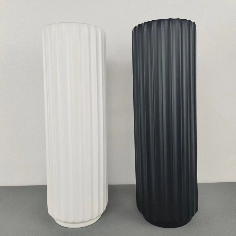 プラスチック製のシンプルな大型床置き造花リビングルームフラワーポットドライフラワー床置き模造セラミックストレート花瓶装飾装飾品|undefined