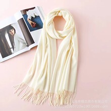 围巾女秋冬季纯色加厚保暖围脖新款百搭款两用长流苏单色厚围巾