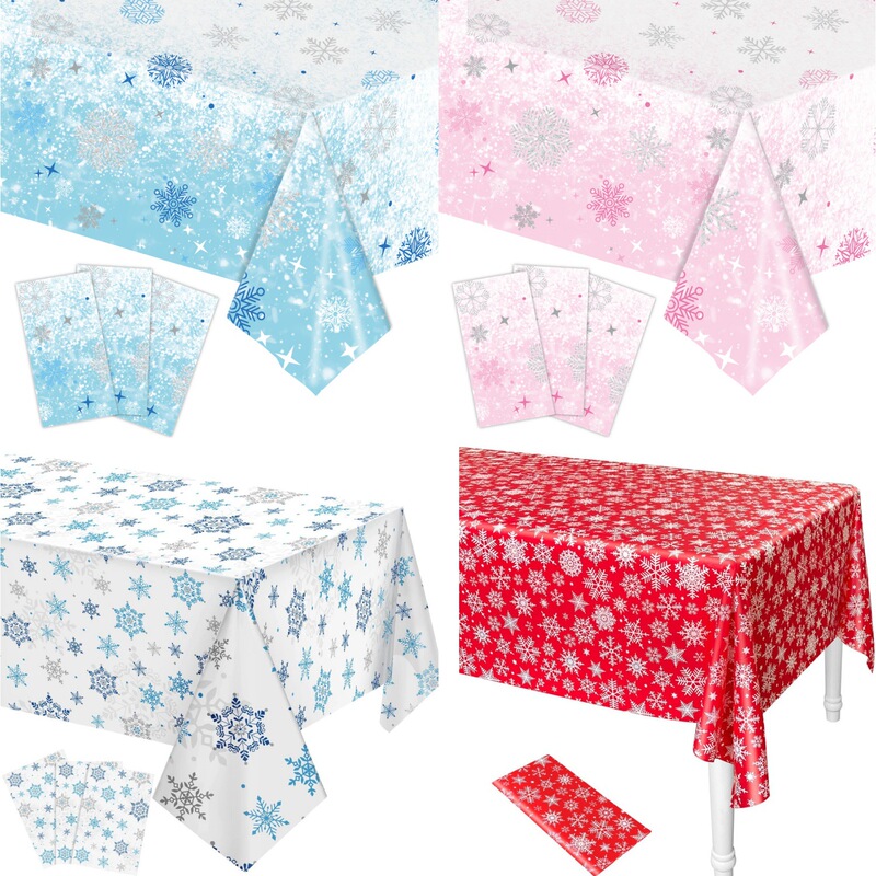 Red Blue Snowflake Christmas Party Tablecloth Children Christmas Winter Decoration Disposable Plastic Waterproof Tablecloth
