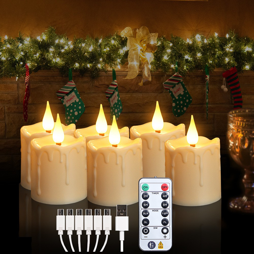 Luz de vela LED de vela electrónica impermeable Decoración de la boda de Navidad Luz de noche de mesa de cera de té recargable USB de Halloween