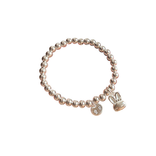 Children's silver bracelet Korean S925 cute round bead bunny bell DIY matching engraved anti-loss bracelet accessory