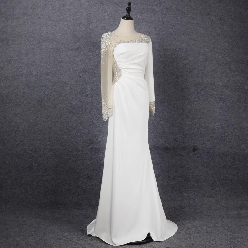 New Long Sleeve Evening Dress Host Dinner Annual Party Party Party Temperament Slimming Student Art Test dress