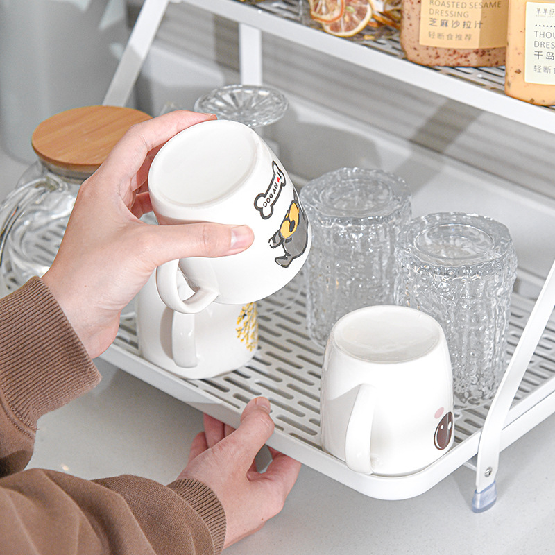 跨境多層杯子收納架 桌面家用杯子置物架 客廳家用帶托盤水杯架