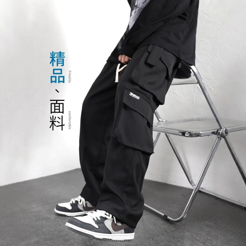 Men's Multi-Pocket Cargo Pants, American Style Trendy Brand, Functional Loose Straight-Leg Long Pants, Affordable Casual Pants from Southeast Asia