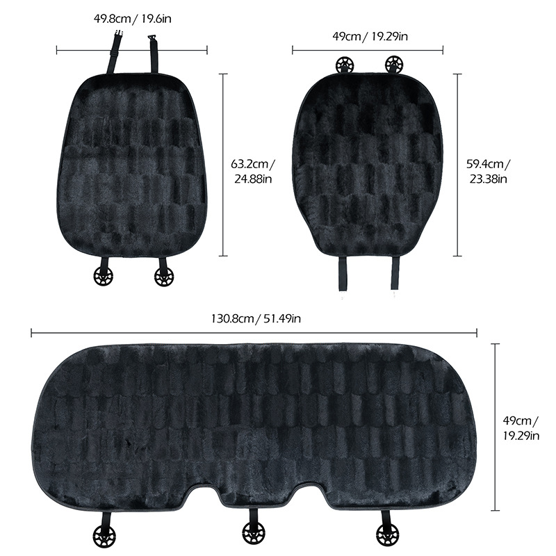 Winter plush warm car seat cushion set, cold-resistant warm car seat pad, checkered design for front and rear seats