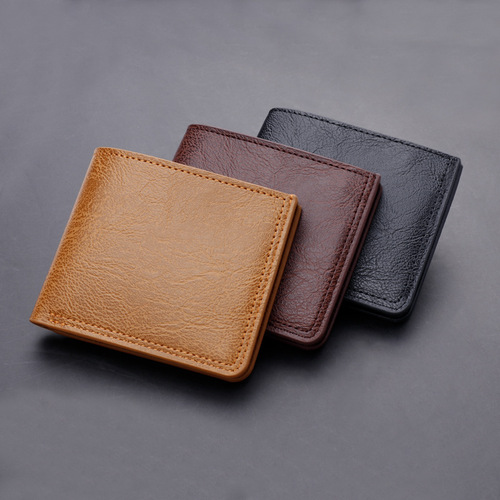Button wallet short men's wallet wallet can hold driver's license leather wallet cross-border men's dollar clip for men