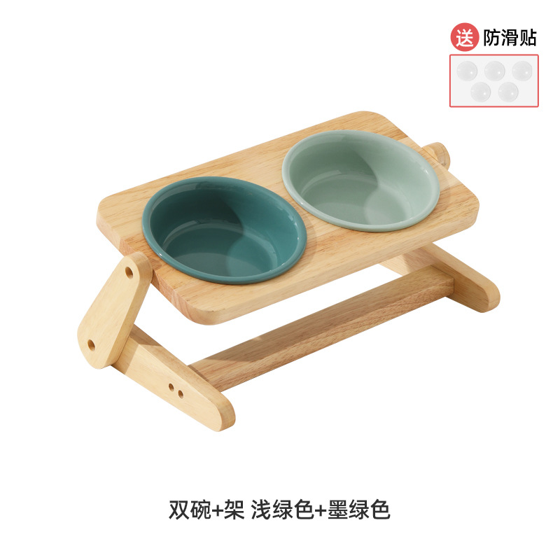 Tazón de gato de cerámica tazón de comida para gatos tazón de cerámica tazón de fuente de perro tazón de bebida doble tazón de protección columna cervical ángulo ajustable