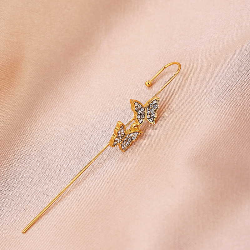 Nuevo estilo europeo y americano estilo frío diamante incrustado gancho para la oreja personalizado piercing oreja pin hembra rayo hoja oreja clip oblicua línea oreja espárragos