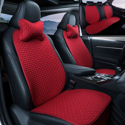 for SAIC Volkswagen Passat — Four Seasons Pad - wine-red-seven-piece-set-linen-cushion-five-seat-car