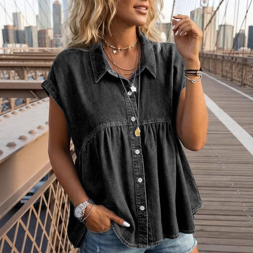 2026 cross-border foreign trade women's clothing independent station Yama spring and summer new fashionable and comfortable casual commuting imitation denim top