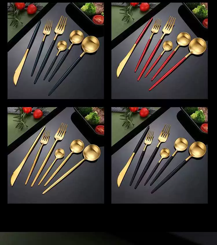Толстый набор ножей вилок и ложек из нержавеющей стали 304 европейского стиля, четырех предметов, обед Western с говяжьей нарезкой ножи и ложка